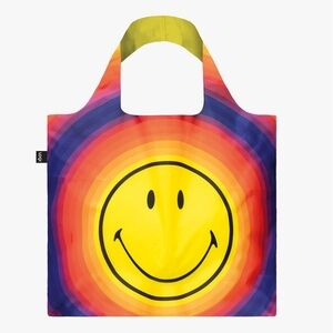 LOQI X SMILEY REUSABLE TOTE BAG SMILE FACE PRINT IN ZIP POUCH NWT
